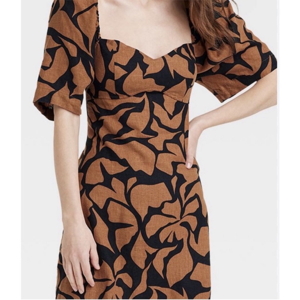 Not for sale-A New Day Puff Sleeve Linen Blend Mini Shift Dress in Brown